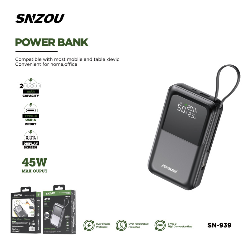 باور بانك سنزو 20000MAH سوبر فاست 45 واط SN-939